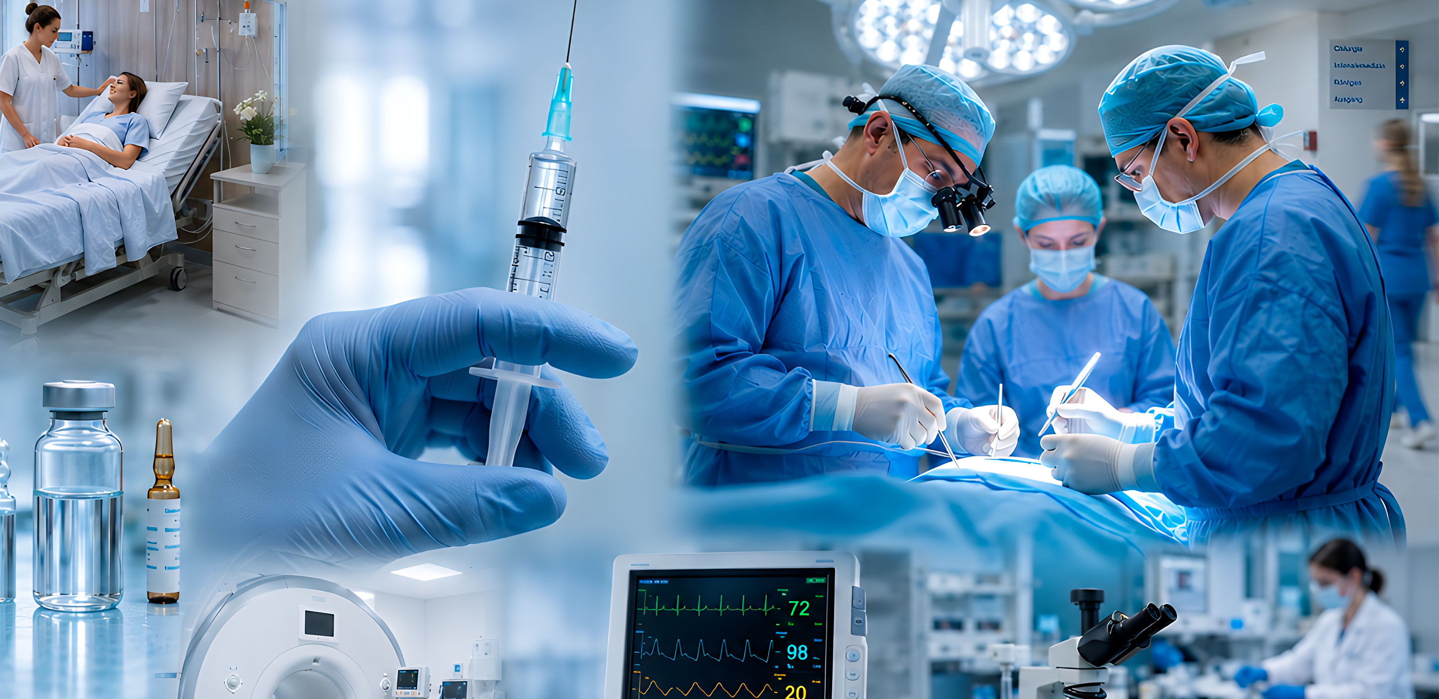 Ärzte am Patientenbett und im OP